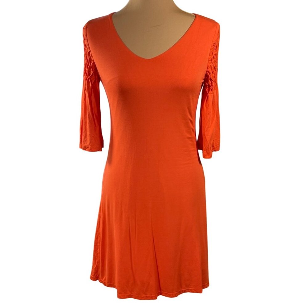 Ya Los Angeles T-Shirt Dress Smock Sleeve Orange Size S Small Cotton Blend